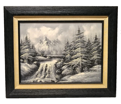 Vtg oil painting - oil, black