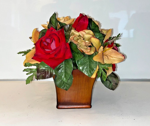 Red yellow faux flower - red,