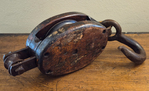 Antique wooden barn pulley - barn,