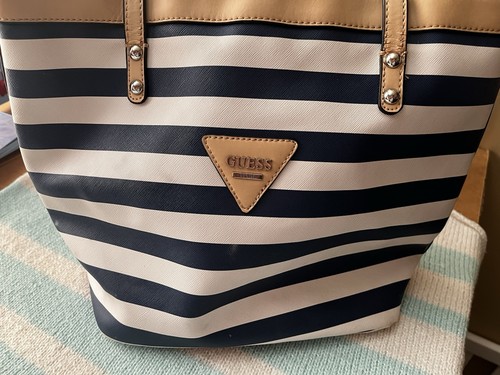 Guess navy white striped - striped, tote
