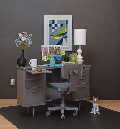Silver desk chair - desk, &