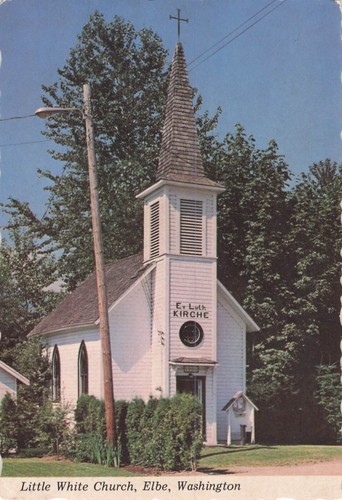 Postcard little white church - white,