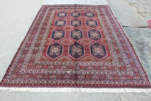 Curated red turkmen style rug - turkmen,