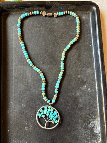 Turquoise chip beaded necklace - turquoise,