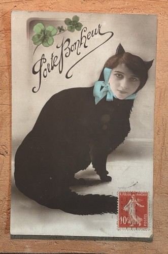 Antique black cat postcard - antique,