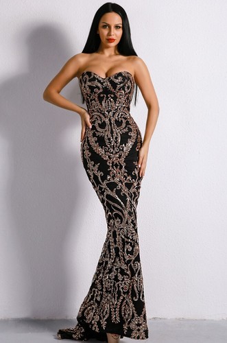 Black embellished sequin gown - black,