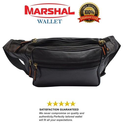 Black genuine leather fanny - black,