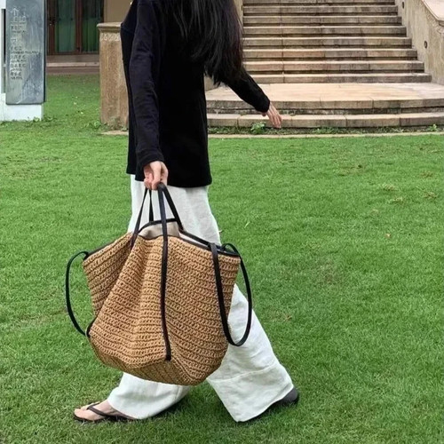 Women straw woven tote bag - women's,