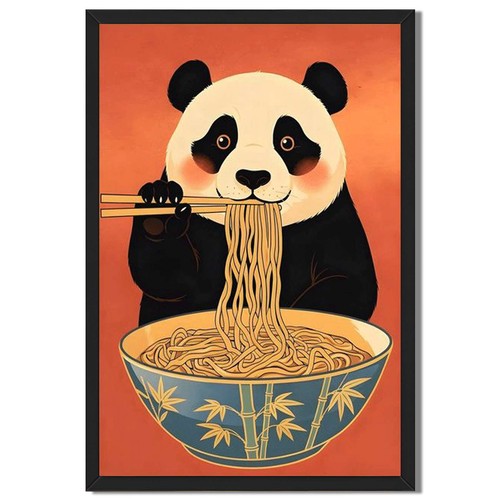Cute panda eating noodles wall - noodles,