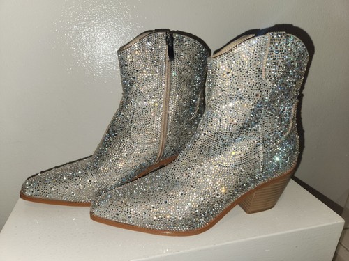 Rhinestone western ankle boots - rhinestone,