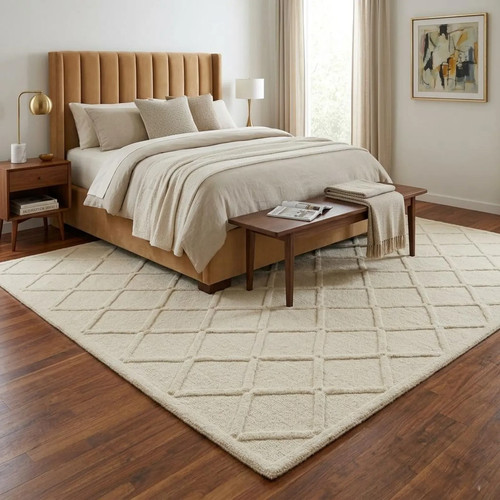 Ivory geometric area rug hand - area, rug,