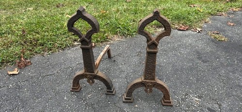 Vtg antique cast iron andirons - antique,