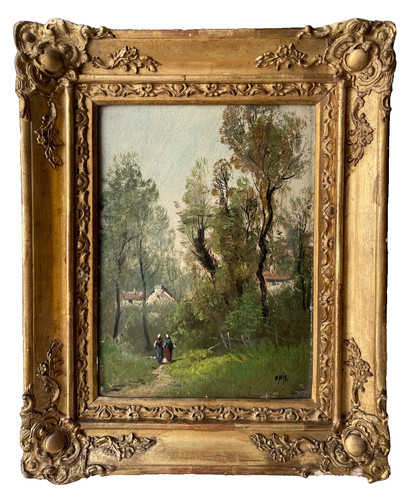 Antique oil barbizon 1850 - oil, 1850's