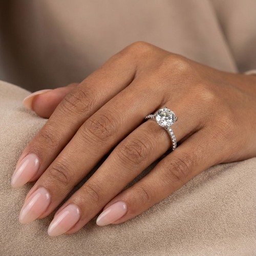 Side stone engagement ring 14k - side,