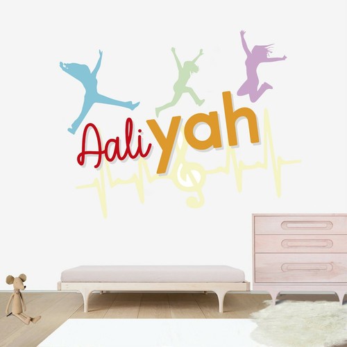 Girls jumping custom name wall - girls,