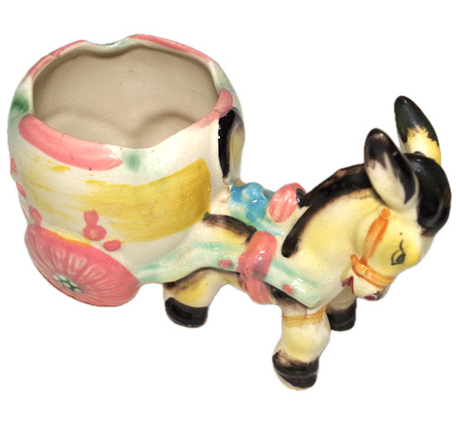 Vintage ceramic donkey pulling - ceramic,