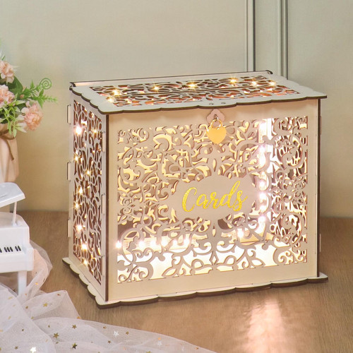 Wood wedding card - card, lock