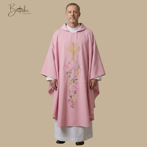 Pink rose priest chasuble gold - pink,