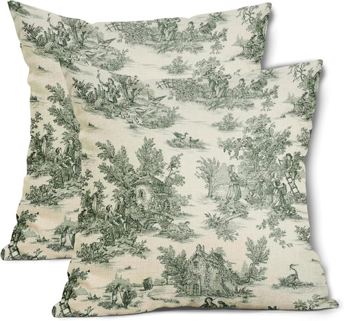 Green toile pillow covers - green,