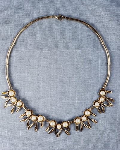 Sterling silver pearls bib - silver,
