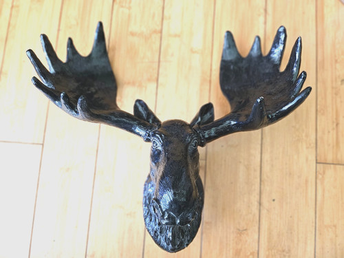 Black resin moose head - black, wall