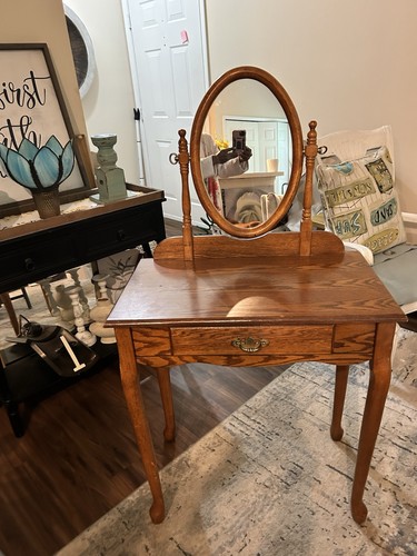 Wood vanity table oval - wood,