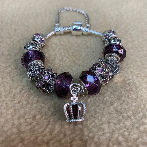 Purple crown charm bracelet - purple,