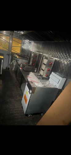 White food truck with kitchen - food,
