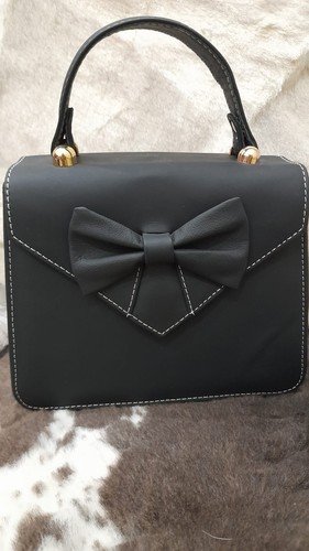 Black leather handbag bow - bow, top