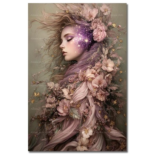 Floral fairy woman art print - floral,