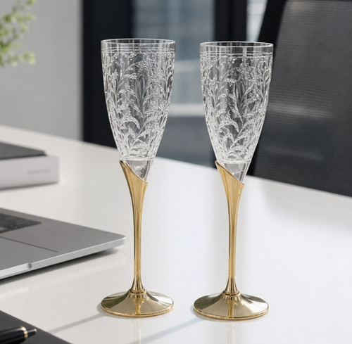 Etched champagne flutes set - flutes, of