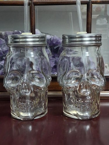 Glass skull mason jar glasses - skull,