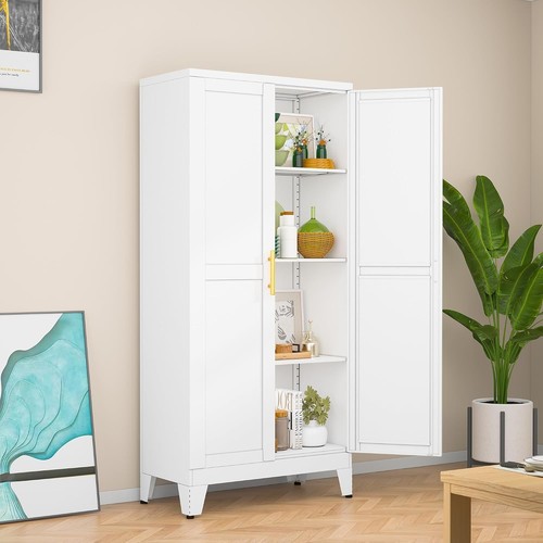White metal storage cabinet - white,