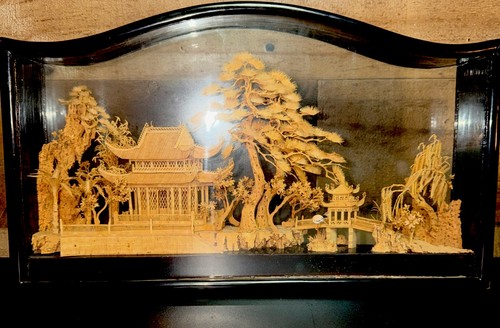 Chinese carved cork diorama - carved,