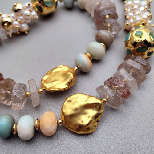 Cultured white pearl - pearl, amazonite