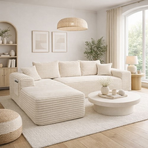 Beige shaped sofa two seater - l-shaped, two-seater