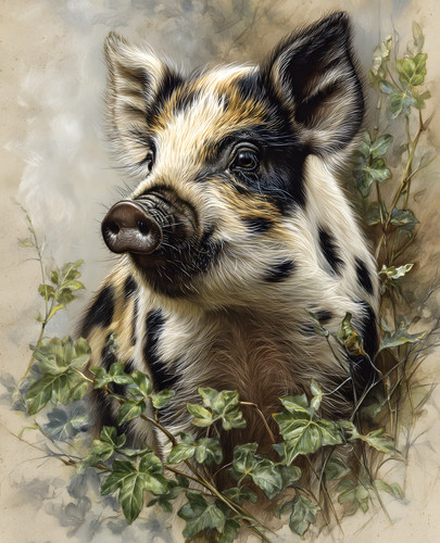 Brown pig portrait framed - pig,