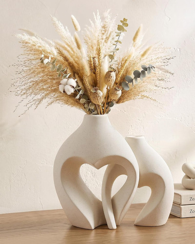 White ceramic flower vase home - white,