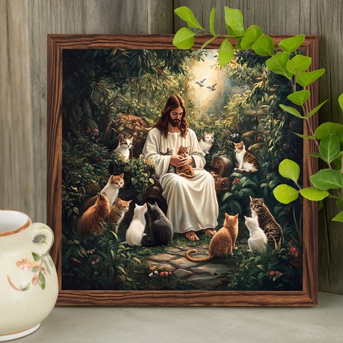 Vintage jesus with cats - jesus,