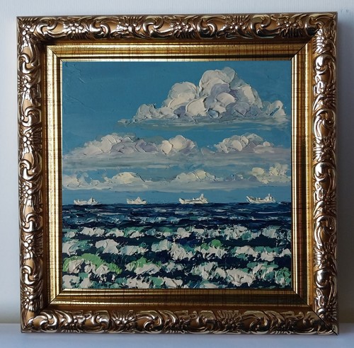 Framed small seascape cloudy - small,