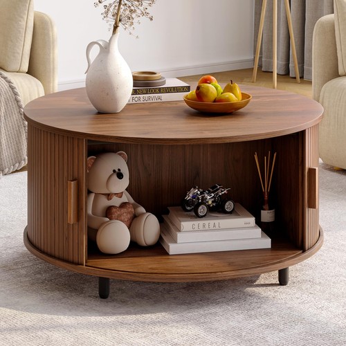Walnut round coffee table - round,
