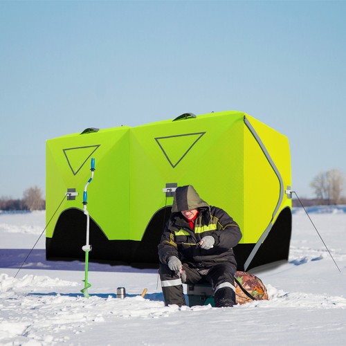 Person ice fishing shelter - ice,