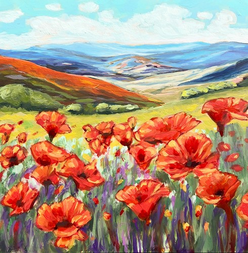 Landscape floral acrylic - acrylic, art