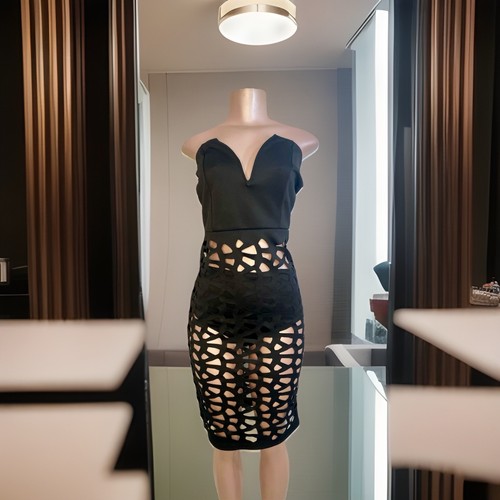 2pc black beach cutout dress - black,