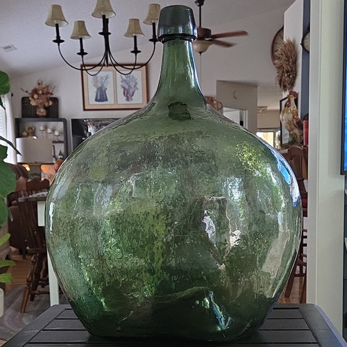 Green glass demijohn jug - green,