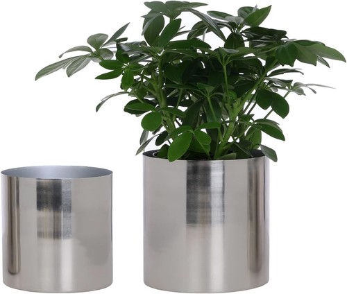 Silver metal plant pot - silver,