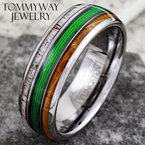 Tungsten men ring - men's, green
