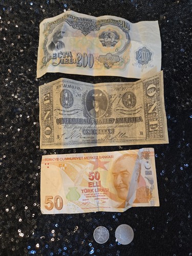 Lot foreign bills coins - foreign,