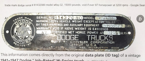 1941 dodge truck - dodge, serial