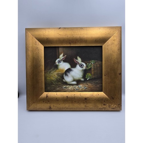 Unsigned rabbit oil painting - unsigned,